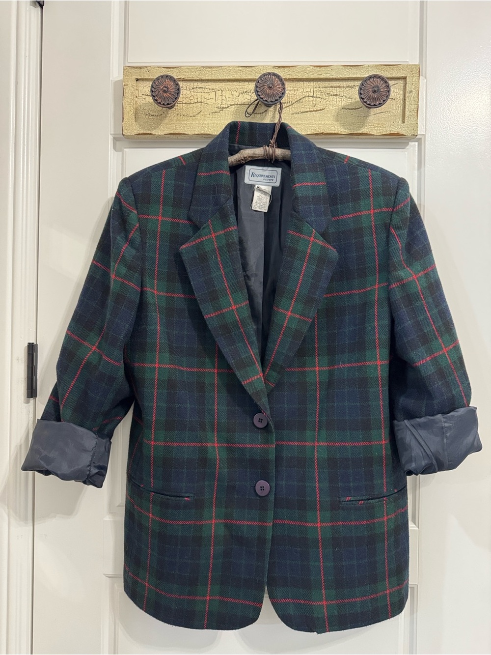 Vintage Requirements Black Watch Tartan Plaid Red Windowpane Oversized Blazer
